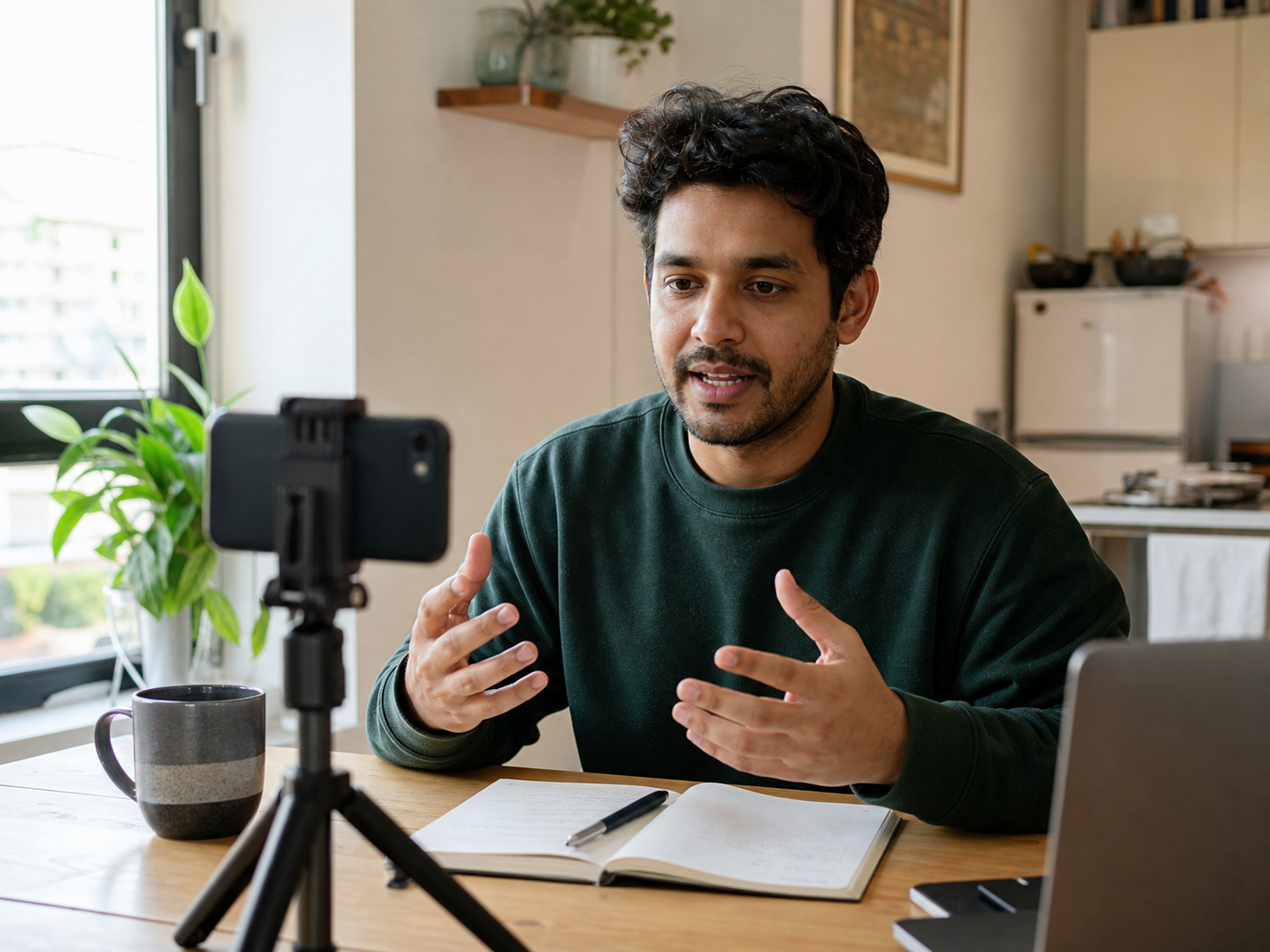 Creator filming a video at their kitchen table